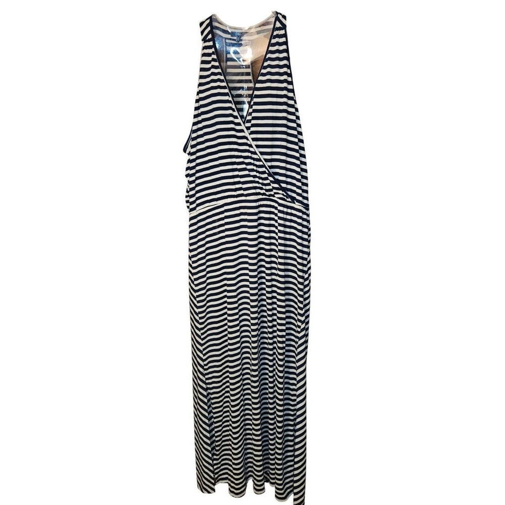 Gap Womens XXL Navy Blue‎ White Striped Racerback Wrap V-Neck Maxi Dress